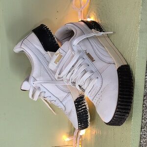Women's Puma Carina All Leather White and Black 8 Sneakers